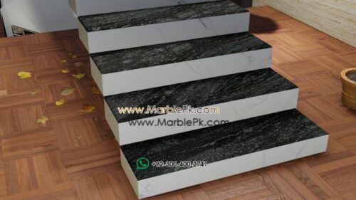 Black River Granite with Carrara White Tiles Marble Granite Stairs Designs in Pakistan www.marblepk.com 4