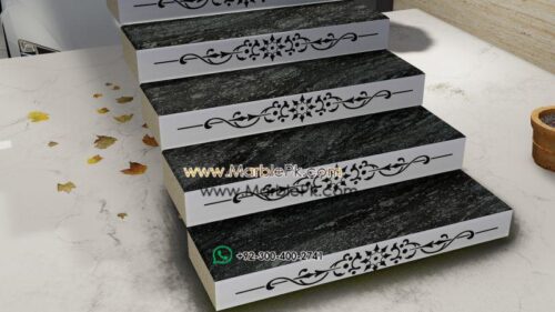 Black River Granite with cnc riser white floral Marble Granite Stairs Designs in Pakistan www.marblepk.com 1 1