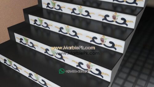 Black with White onyx Riser MArble Stairs Design in pakistan www.Marblepk.com 1