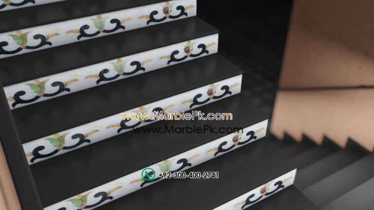 Black with White onyx Riser MArble Stairs Design in pakistan www.Marblepk.com 2