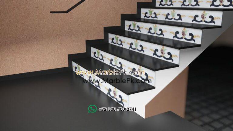 Black with White onyx Riser MArble Stairs Design in pakistan www.Marblepk.com 3