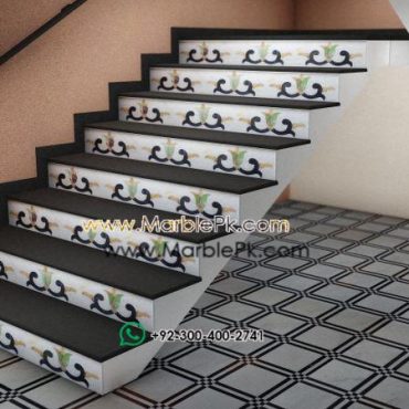 Black with White onyx Riser MArble Stairs Design in pakistan www.Marblepk.com 6