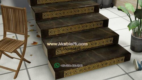 Cofee Brown Marble with Golden carving Marble Granite Stairs Design in pakistan www.Marblepk.com 2