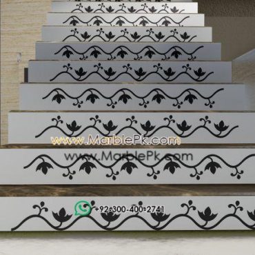 Coffee brown marble with Black White Carved CNC Floral Riser Marble Granite Stairs Design in pakistan www.Marblepk.com 8