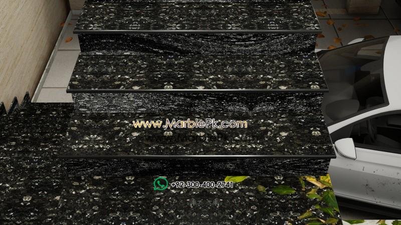 Emerald Pearl granite Stairs in Pakistan Emerald old top with Black River Risers 8 Photo