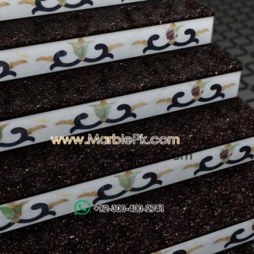 Galaxy Granite with White onyx Riser Marble Stairs Design in pakistan www.Marblepk.com 2