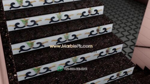 Galaxy Granite with White onyx Riser Marble Stairs Design in pakistan www.Marblepk.com 2