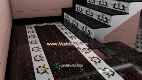Galaxy Granite with White onyx Riser Marble Stairs Design in pakistan www.Marblepk.com 7