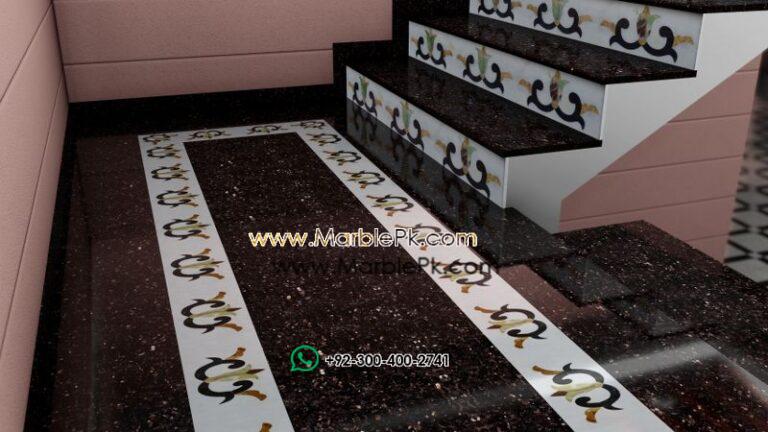 Galaxy Granite with White onyx Riser Marble Stairs Design in pakistan www.Marblepk.com 7