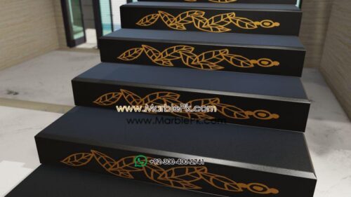 Jet Black Granite Carved CNC in Golden Paint Marble Granite Stairs Design in pakistan www.Marblepk.com 6