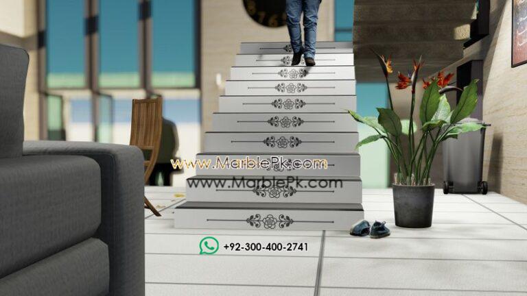 Jet Black Granite with Balck white Carved CNC Floral Riser 1 Marble Granite Stairs Design in pakistan www.Marblepk.com 10