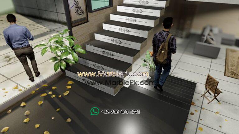 Jet Black Granite with Balck white Carved CNC Floral Riser 1 Marble Granite Stairs Design in pakistan www.Marblepk.com 5