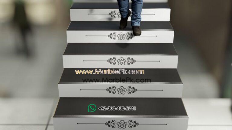 Jet Black Granite with Balck white Carved CNC Floral Riser 1 Marble Granite Stairs Design in pakistan www.Marblepk.com 6