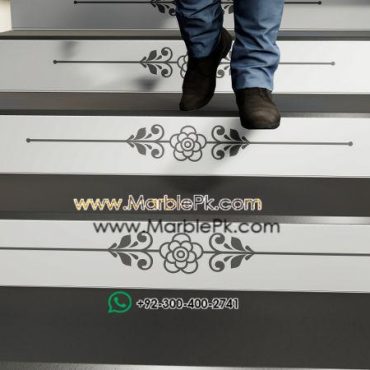 Jet Black Granite with Balck white Carved CNC Floral Riser 1 Marble Granite Stairs Design in pakistan www.Marblepk.com 7