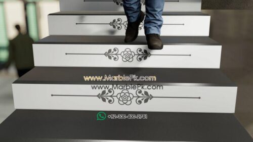 Jet Black Granite with Balck white Carved CNC Floral Riser 1 Marble Granite Stairs Design in pakistan www.Marblepk.com 7