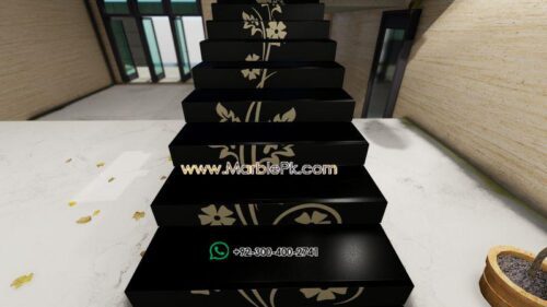 Jet Black Granite with Beige Flower Luxury Marble Granite Stairs Design in pakistan www.Marblepk.com 5