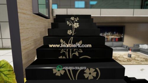 Jet Black Granite with Beige Flower Luxury Marble Granite Stairs Design in pakistan www.Marblepk.com 6