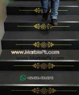 Jet Black Granite with Golden Carved CNC Floral Riser Marble Granite Stairs Design in pakistan www.Marblepk.com 6