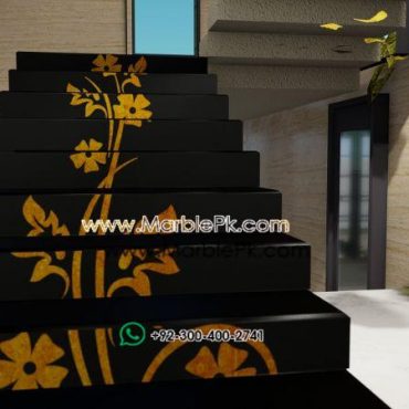 Jet Black Granite with Golden Marble Flower Luxury Marble Granite Stairs Design in pakistan www.Marblepk.com 6