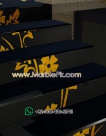 Jet Black Granite with Golden Marble Flower Luxury Marble Granite Stairs Design in pakistan www.Marblepk.com 7