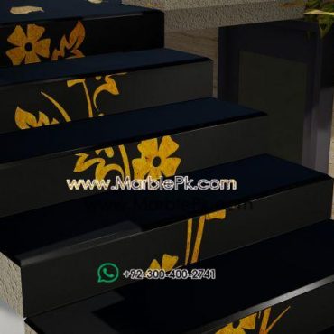 Jet Black Granite with Golden Marble Flower Luxury Marble Granite Stairs Design in pakistan www.Marblepk.com 7