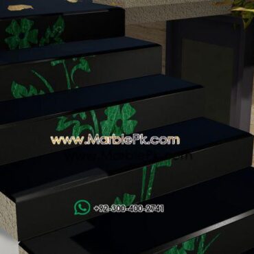 Jet Black Granite with Green Marble Flower Luxury Marble Granite Stairs Design in pakistan www.Marblepk.com 1