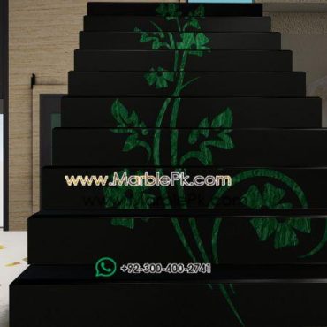 Jet Black Granite with Green Marble Flower Luxury Marble Granite Stairs Design in pakistan www.Marblepk.com 7