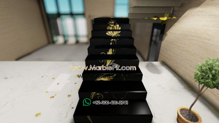 Jet Black Granite with Green onyx Fine Luxury Marble Granite Stairs Design in pakistan www.Marblepk.com 2