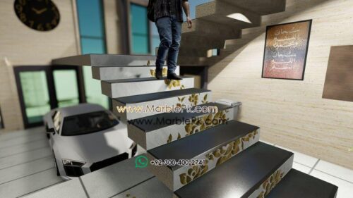 Jet Black Granite with Onyx Inlay Flower Fine Luxury Marble Granite Stairs Design in pakistan www.Marblepk.com 1