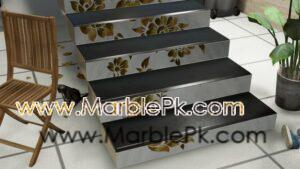 Jet Black Granite with Onyx Inlay Flower Fine Luxury Marble Granite Stairs Design in pakistan www.Marblepk.com 2