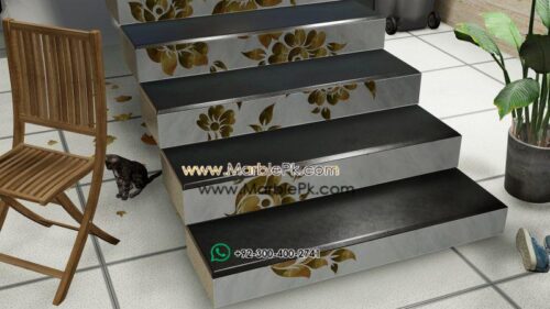 Jet Black Granite with Onyx Inlay Flower Fine Luxury Marble Granite Stairs Design in pakistan www.Marblepk.com 2