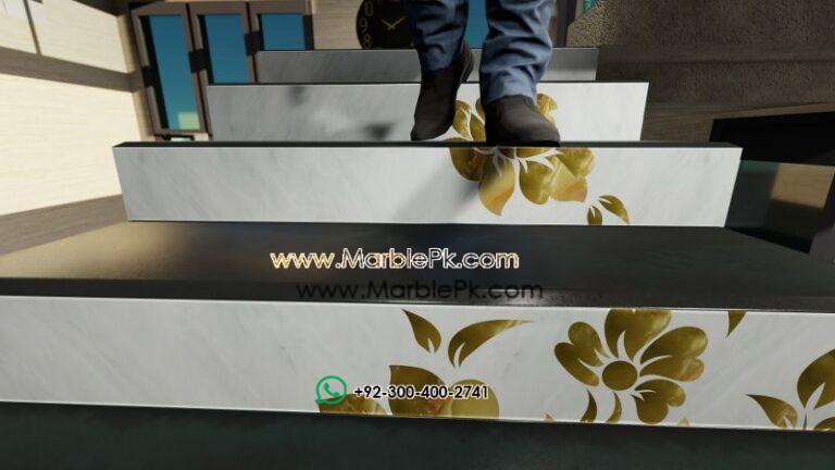 Jet Black Granite with Onyx Inlay Flower Fine Luxury Marble Granite Stairs Design in pakistan www.Marblepk.com 4