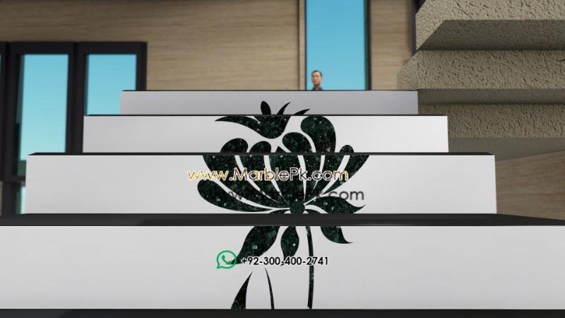 Emerald Pearl granite Stairs in Pakistan Jet Black Granite with White Emerald Pearl Inlay Floral Staircase Fine Luxury Marble Granite Stairs Design in pakistan www.Marblepk.com 7