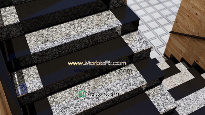Jet Black Granite with White Granite Alternating Straight Marble Granite Stairs Designs in Pakistan www.marblepk.com 4