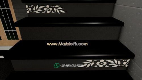 Jet Black Granite with ever changing Floral Riser Marble Granite Stairs in Pakistan www.marblepk.com 6