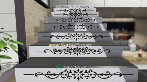 Grainte Riser Jet Black Granite & White Granite with Floral Riser stairs - Marble Pk