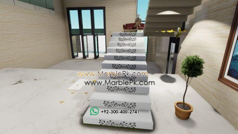 Jet black granite with Black White Carved CNC Floral Riser 2 Marble Granite Stairs Design in pakistan www.Marblepk.com 1