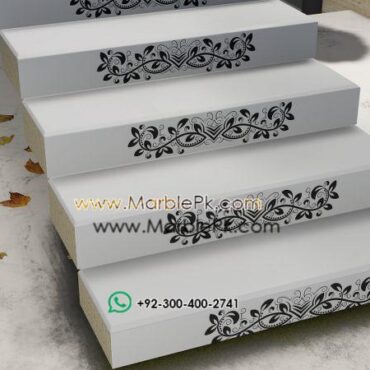 Jet black granite with Black White Carved CNC Floral Riser 2 Marble Granite Stairs Design in pakistan www.Marblepk.com 2