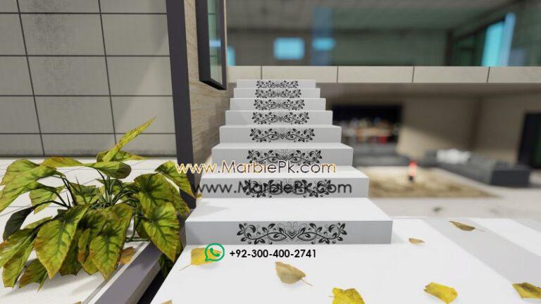 Jet black granite with Black White Carved CNC Floral Riser 2 Marble Granite Stairs Design in pakistan www.Marblepk.com 4