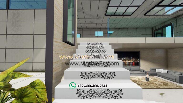 Jet black granite with Black White Carved CNC Floral Riser 2 Marble Granite Stairs Design in pakistan www.Marblepk.com 7