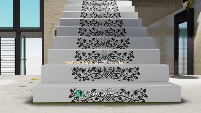 Jet black granite with Black White Carved CNC Floral Riser 2 Marble Granite Stairs Design in pakistan www.Marblepk.com 9
