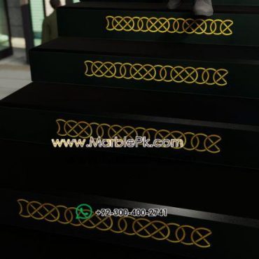 Jet black granite with Golden chain carving Marble Granite Stairs Design in pakistan www.Marblepk.com 5