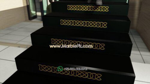 Jet black granite with Golden chain carving Marble Granite Stairs Design in pakistan www.Marblepk.com 5