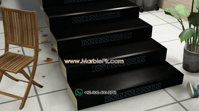 Jet black granite with White chain carving Marble Granite Stairs Design in pakistan www.Marblepk.com 1