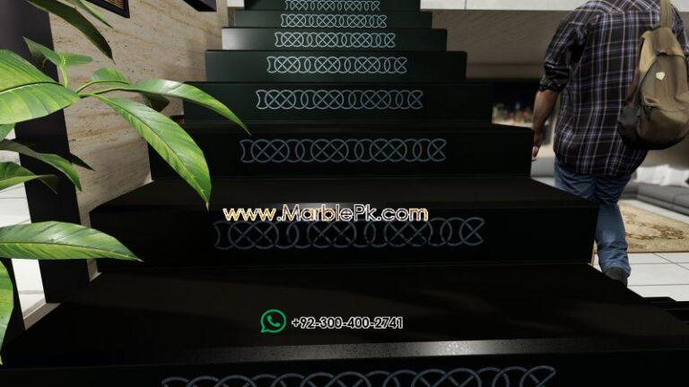 Jet black granite with White chain carving Marble Granite Stairs Design in pakistan www.Marblepk.com 3