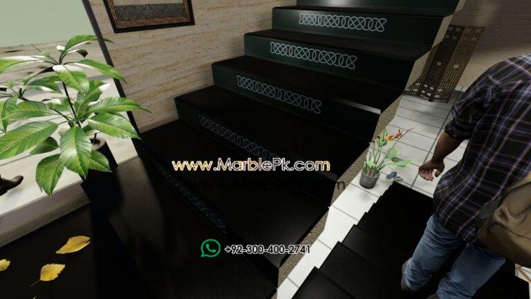 Jet black granite with White chain carving Marble Granite Stairs Design in pakistan www.Marblepk.com 4