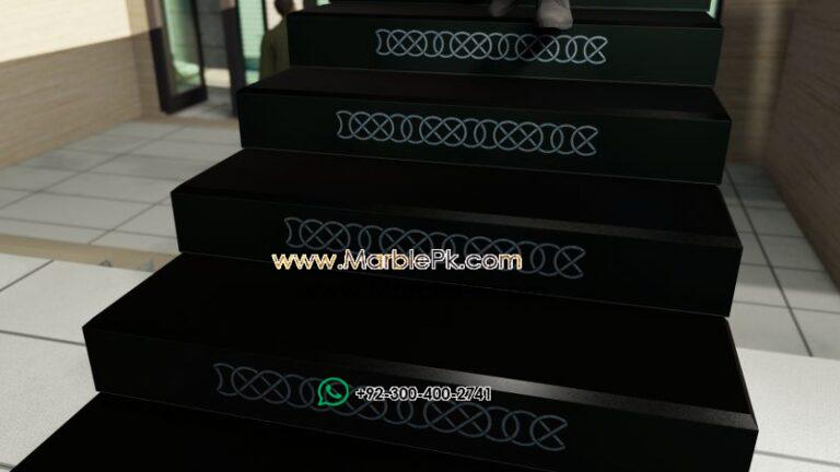 Jet black granite with White chain carving Marble Granite Stairs Design in pakistan www.Marblepk.com 5