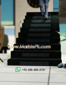 Jet black granite with White chain carving Marble Granite Stairs Design in pakistan www.Marblepk.com 6
