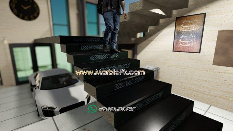 Jet black granite with White chain carving Marble Granite Stairs Design in pakistan www.Marblepk.com 7