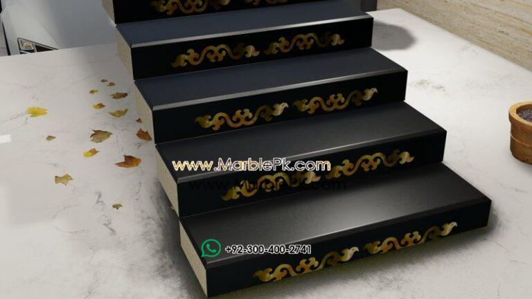 Jet black granite with green Onyx marble inlay Marble Granite Stairs Design in pakistan www.Marblepk.com 1 1